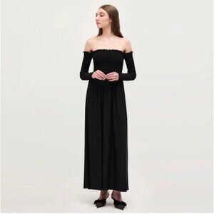 Hill House Womens The Catalina Nap Maxi Dress XS Black Smocked Black Jersey